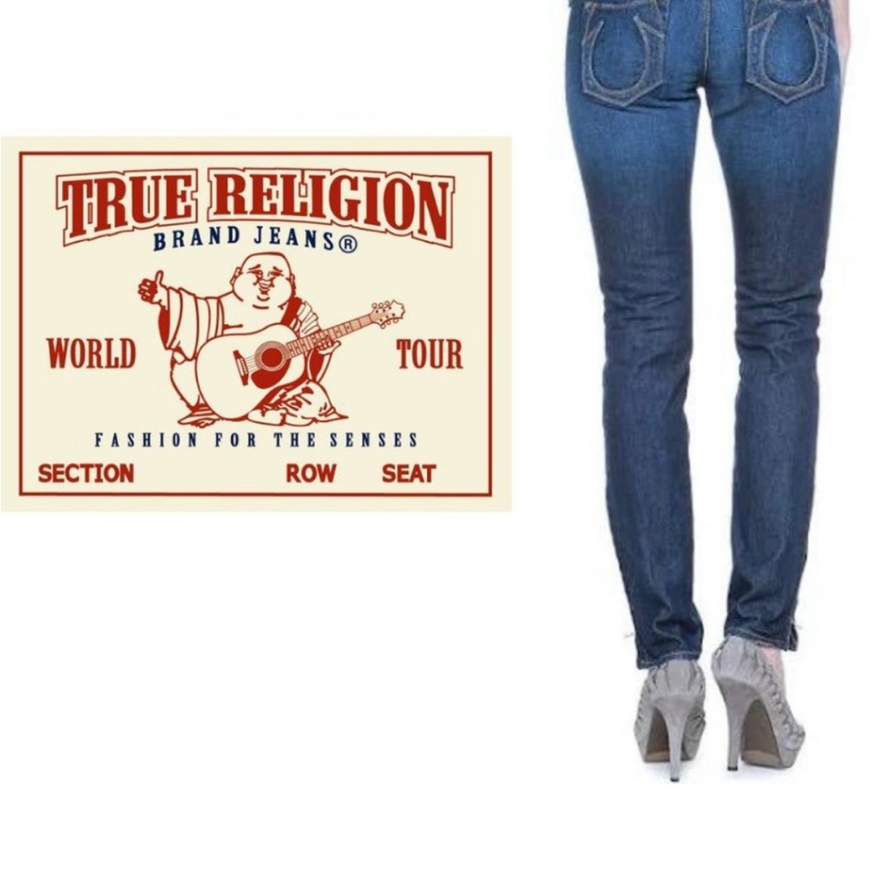 True Religion Women's Dark Blue Skinny ankle zippers Jeans sz 25